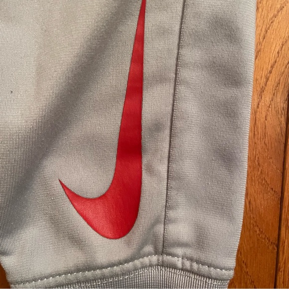 Nike little boys athletic joggers/pants. 4T. Light grey with red swoosh. - Picture 2 of 6